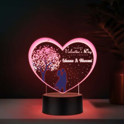 Happy Valentines Day Love Forever Personalized Couple Name LED Night Lamp with Automatic Color Changing Light Valentines Day Gift for Husband Wife Romantic Light